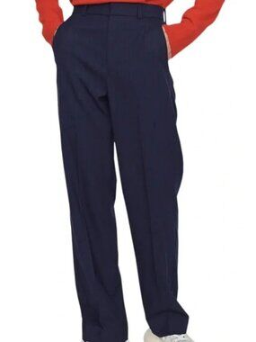 Maje Navy and Red Pinstripe Straight Leg Trousers Sz 34/US 2